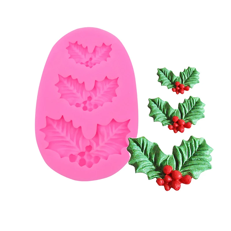 

Christmas Holly Decoration Fondant Cake Silicone Mold Chocolate Candy Molds Cookies Pastry Biscuits Mould DIY Cake Baking Tools