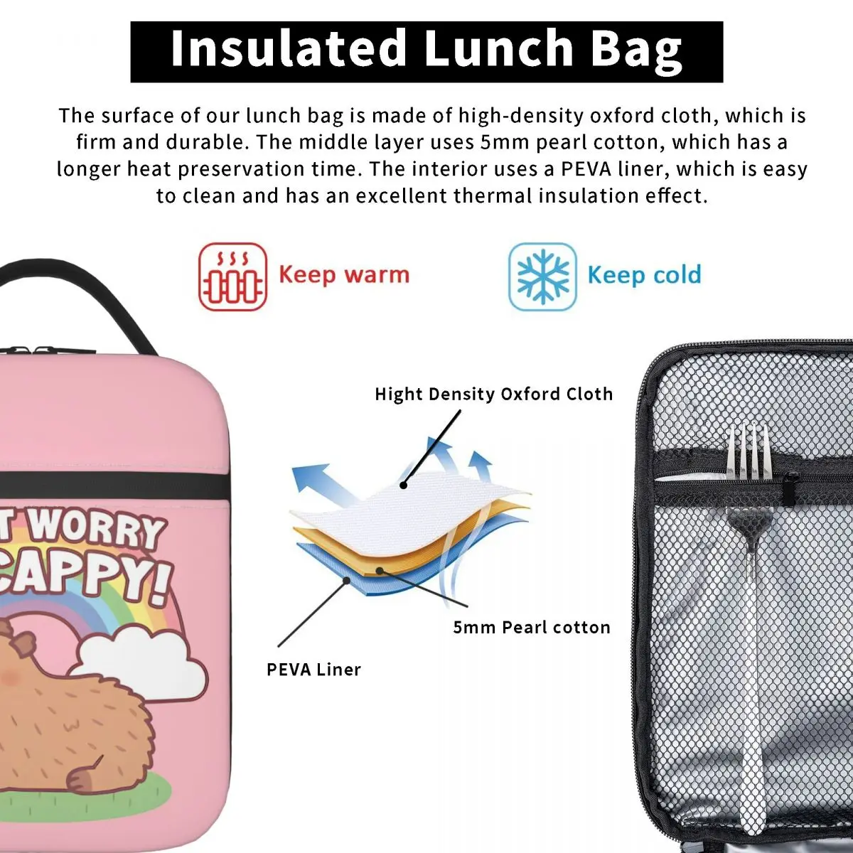 Милые Изолированные сумки для ланча с радужной капибарой сумка-холодильник