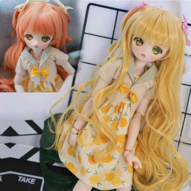 

D03-P311 children toy BJD DD SD MSD 1/3 uncle doll's Accessoriess wig yellow orange color Cute long curly hair 1pcs