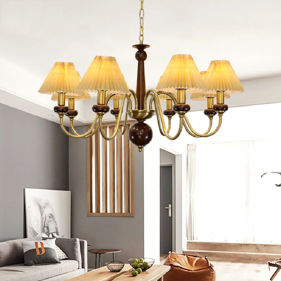 

Люстра из искусственной меди в американском стиле, простой ретро-светильник для гостиной, спальни, дома в японском стиле, деревянная лампа с 6 лампочками