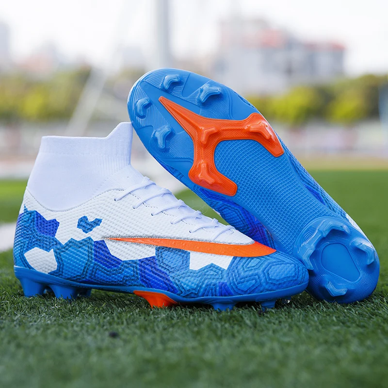 Men Soccer Shoes FG Ankle Football Boots Male Outdoor Lace-up High Top Training Match Sneaker Professional Crampons Man Football