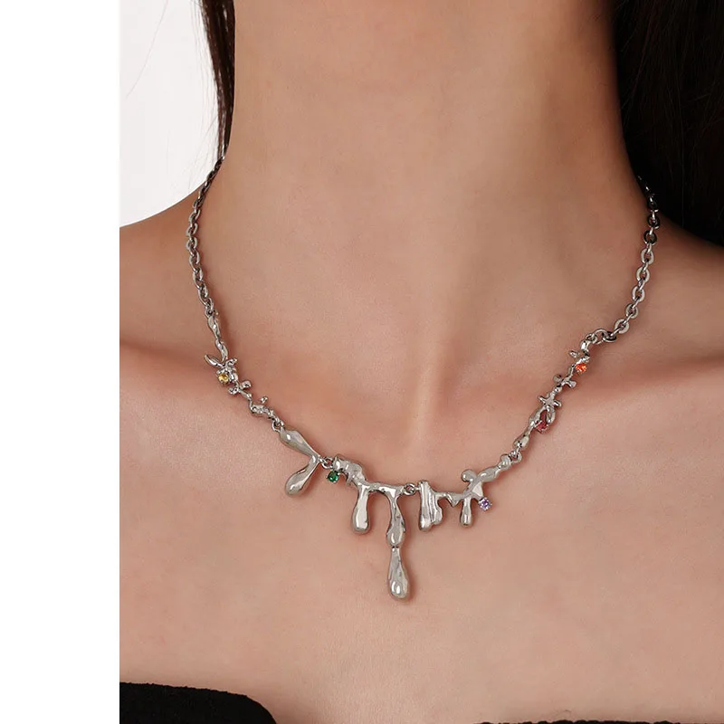 

Brass AAA Zircon Wave Water Drop Colorful Crystal Necklace Earrings Women Jewelry Punk Designer Runway Gown Boho Japan Korean