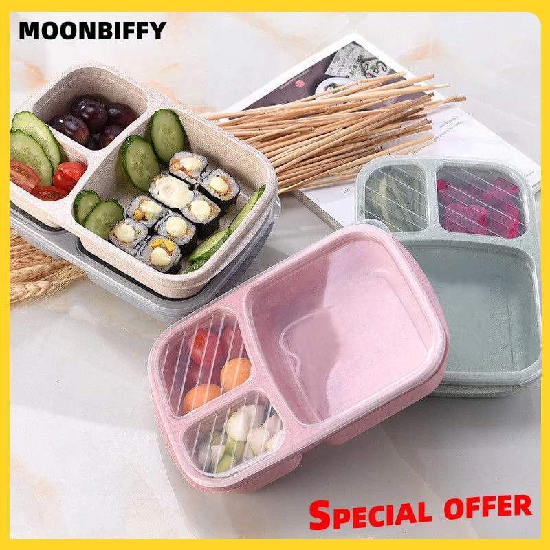 Leak Proof Lunch Box 3 Compartment Lunch Box with Lid Healthy Material Portable Fruit Food Storage Container Kids cocina Box