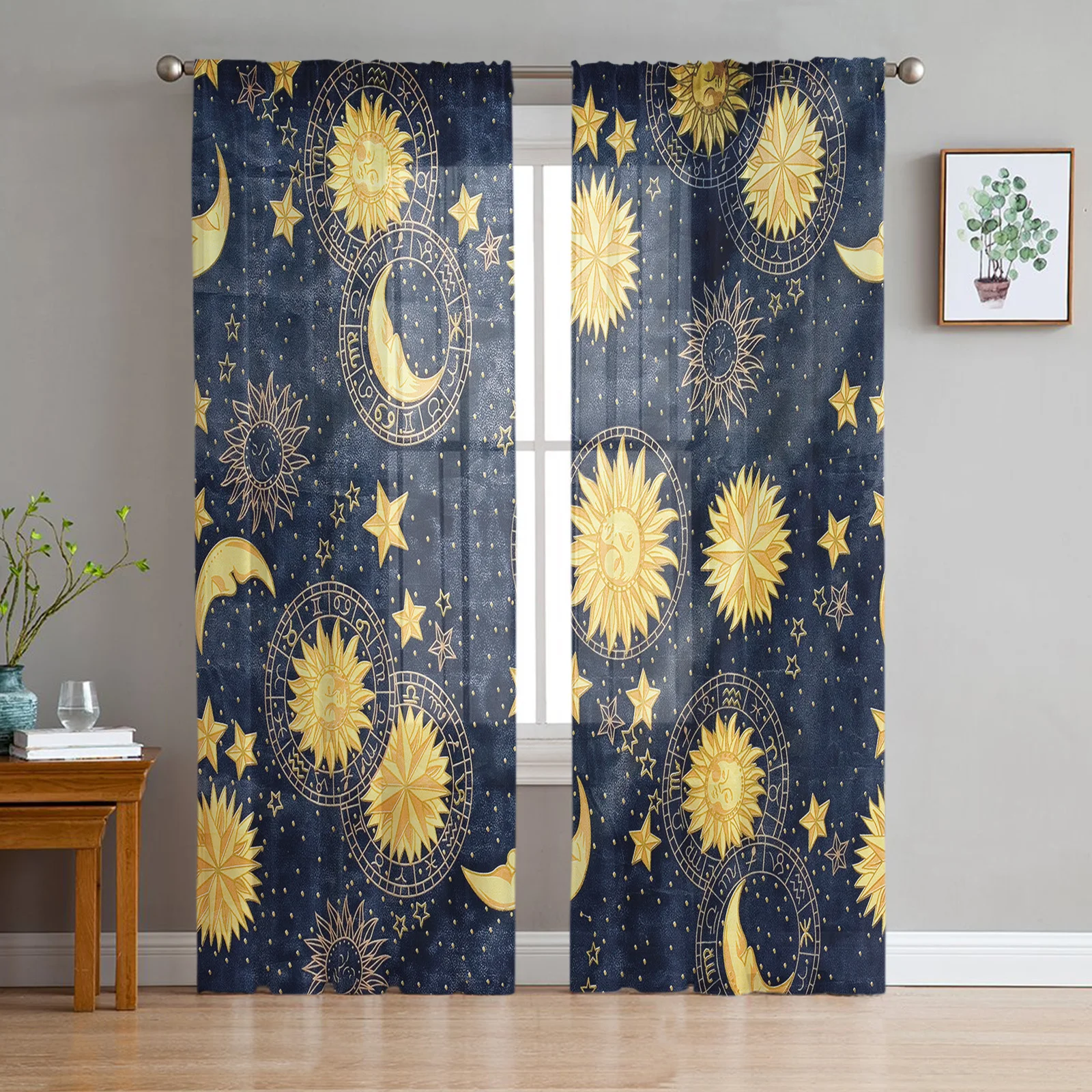 

Sun Moon Universe Sky Sheer Curtain for Living Room Voile for Window Blinds Bedroom Tulle Drape Kitchen Cortinas Hall Curtains