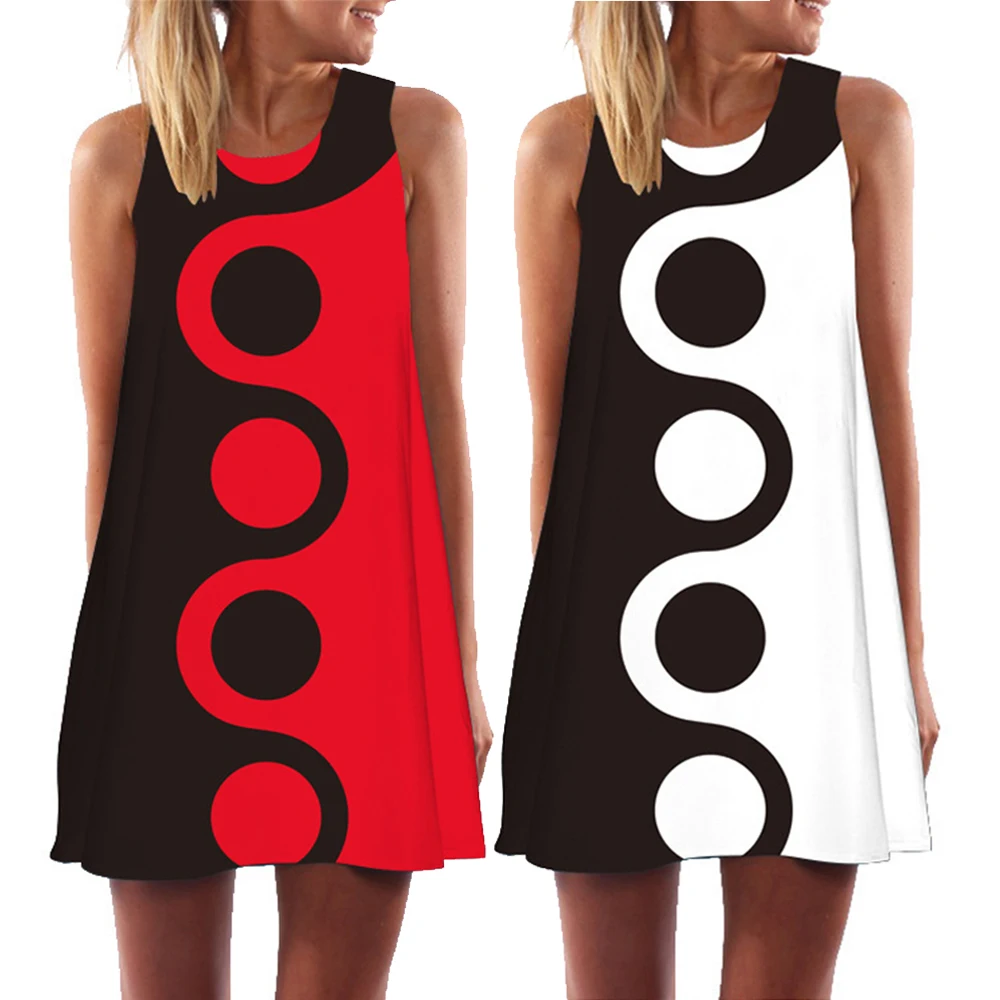 

Dresses for Women 2023 Sleeveless Tai Chi Diagram Printed Mini Dresses Summer Casual Female Self Portrait Traf Dress Vestidos