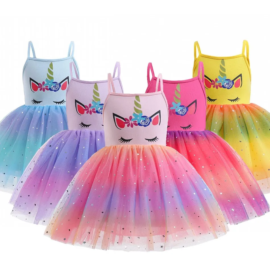 

Summer Unicorn Princess Dress For Girls 2022 Kids Cosplay Costume Children Casual Sundress Baby Stars Tulle Clothing 2-10 Years