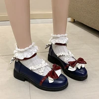 2022 fashion japanese style maid pumps crossed lace strap mary janes patchwork bow buckle heels spring tea party lolita shoes
