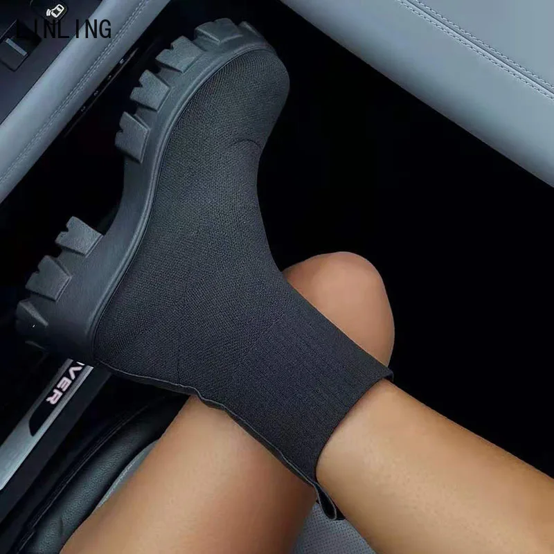 Женские ботинки-носки на платформе сезон лето-осень 2022 женские сетчатые дышащие