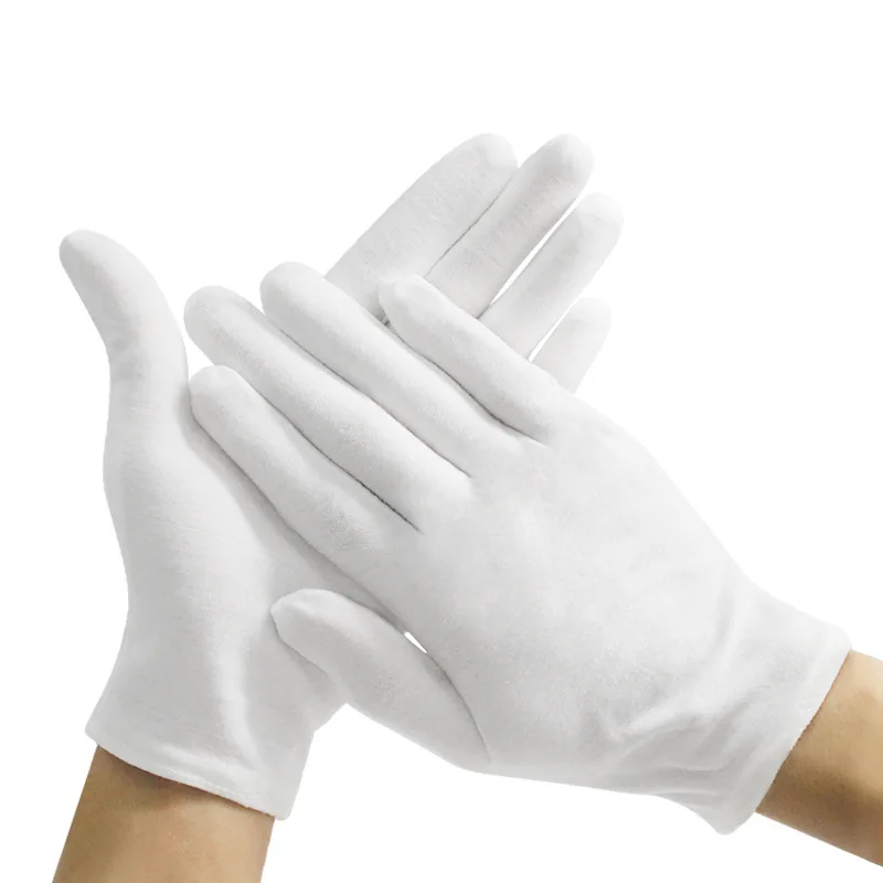 

HOT Selling 1Pair White Gloves High Quality Cotton Work Gloves Absorption Gloves Hands Sun Protector Five Fingers Gloves