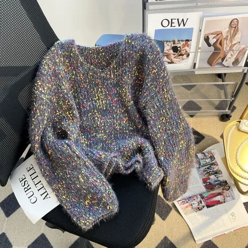 Нежный стильный ленивый свитер в горошек женский осенне-зимний 2024 новый