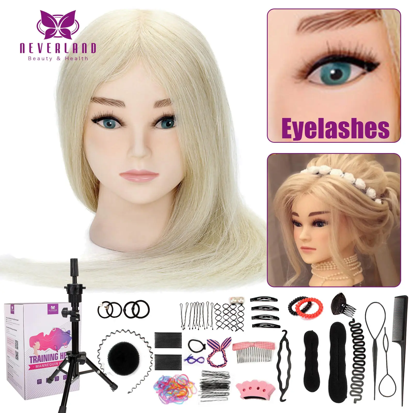 Голова-манекен для парикмахерской с мини-штативом 22 дюйма