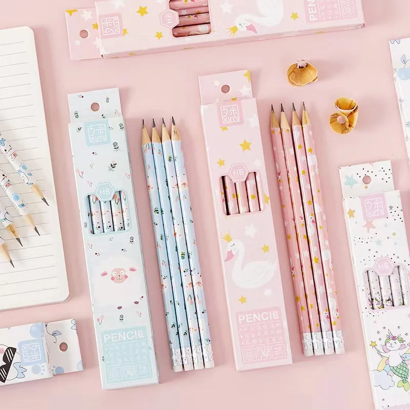 

10Pcs/box Cute Pencil with Animal Stars Kawaii Things for School Cute Stationery for Kids Students HB Pens