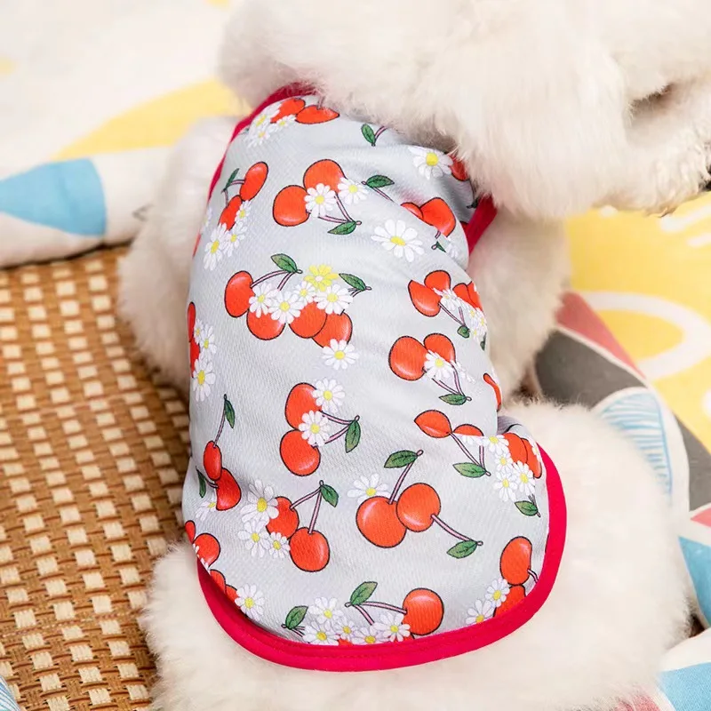 

New Cute Cherry Thin Dog Vest Cartoon Cat T-shirt Casual Soft Puppy Kitten Dogs Clothes Summer Chihuahua French Bulldog Clothes