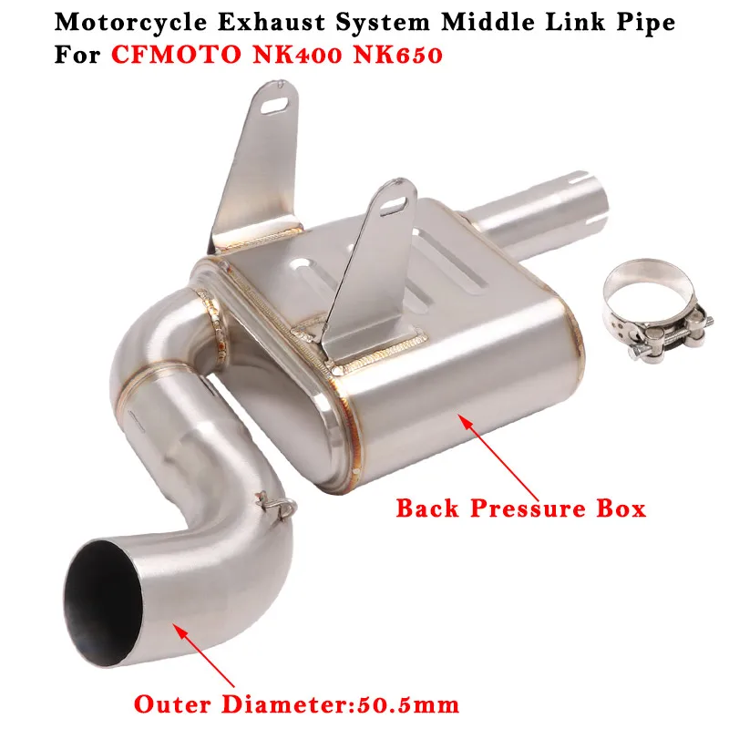 

Slip On For CFMOTO NK400 NK650 Motorcycle Exhaust Escape System Modified Muffler 51mm Middle Link Pipe With Back Pressure Box