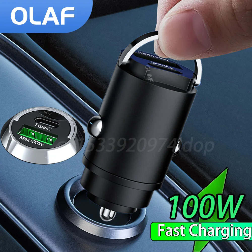 OLAF 100W Mini USB QC3.0 PD Car Phone Charger Fast Charging Type c Car Charger USB C Adapter For IPhone Xiaomi Samsung Huawei