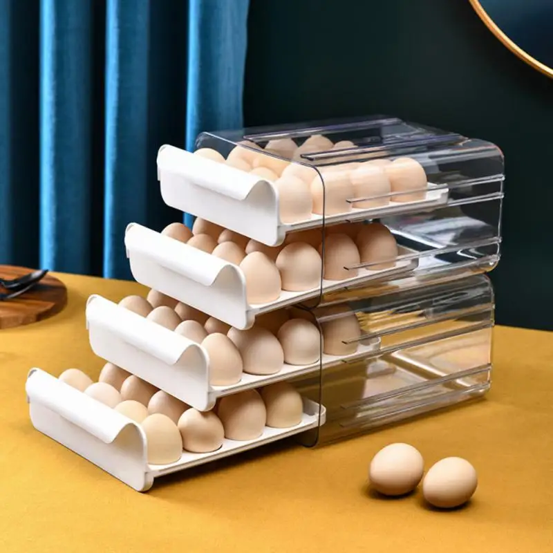 

Kitchen Drawer Transparent Double-layer 32-grid Egg Box Refrigerator Crisper Portable Picnic Egg Storage Box Drawer Organizer