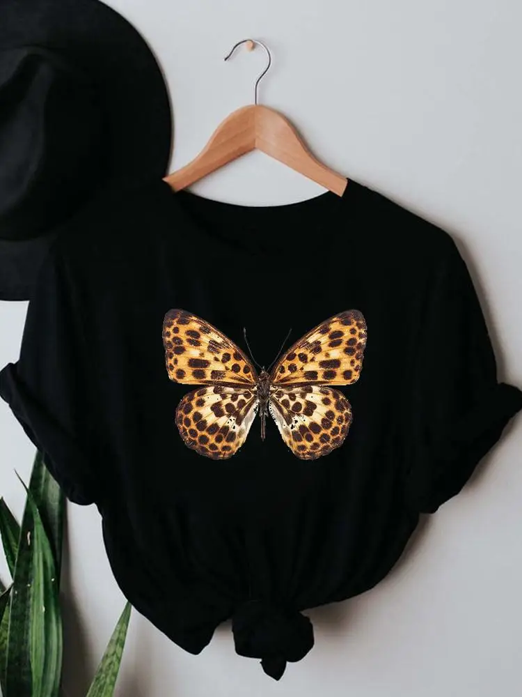 

Футболки, одежда, летняя женская одежда с принтом, Женская милая леопардовая футболка с бабочкой в стиле 90-х с коротким рукавом, модная женск...