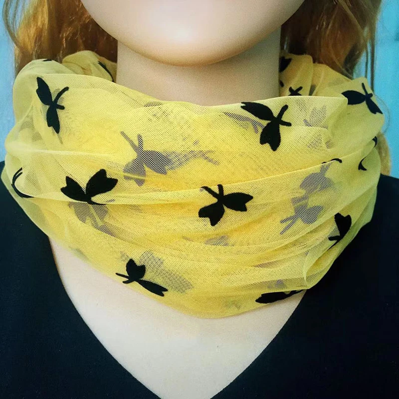 Модный флокирующий сетчатый женский шелковый шарф с цветочным принтом летний