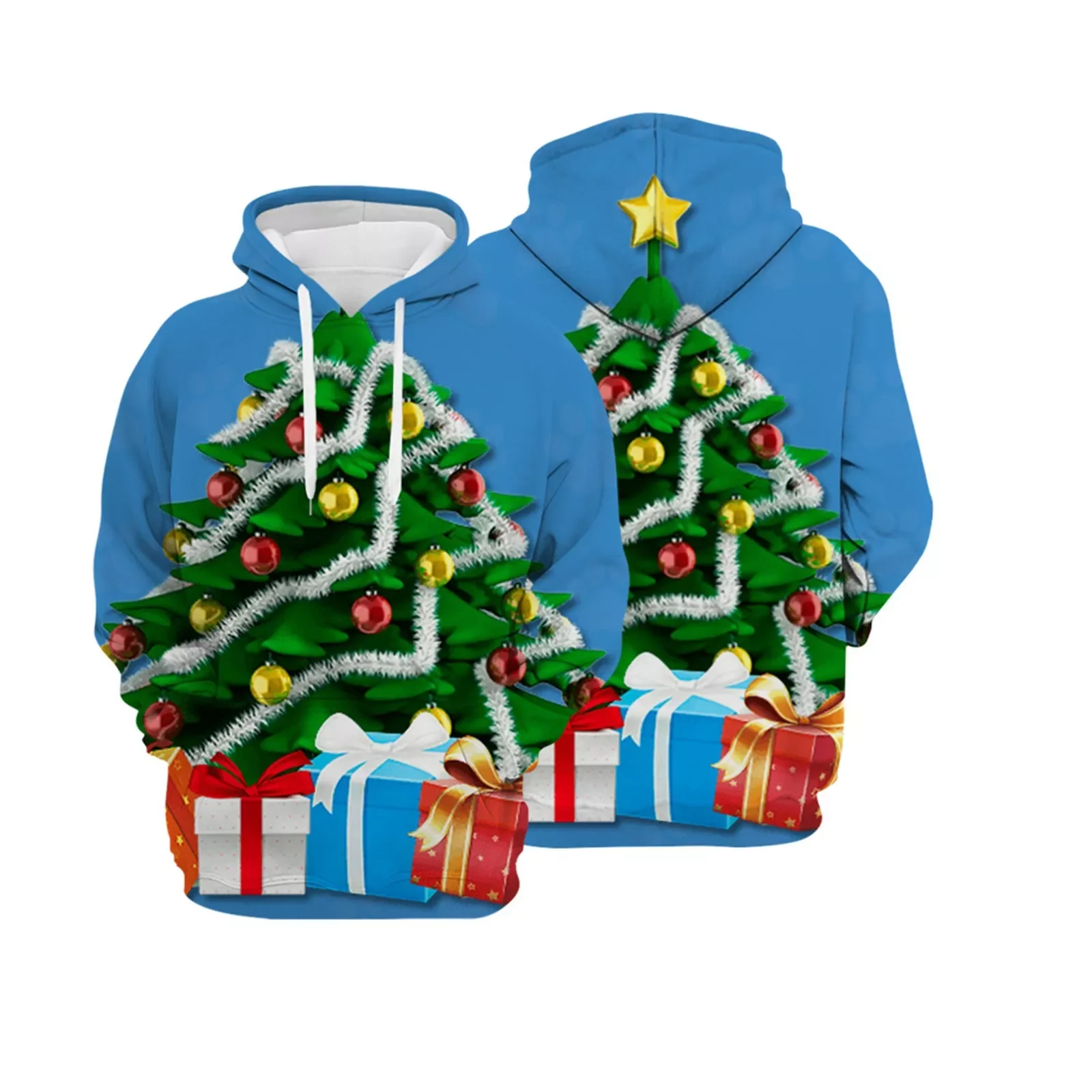 

NEW IN Christmas Women And Men Long Sleeve Deer Printed Hoodies Drawstring Sweatshirts Xmas Holiday Fit Pullover Blouse