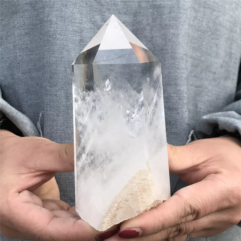 Natural White Transparent Quartz Obelisk Tower Mineral Reiki Healing Energy Demagnetization