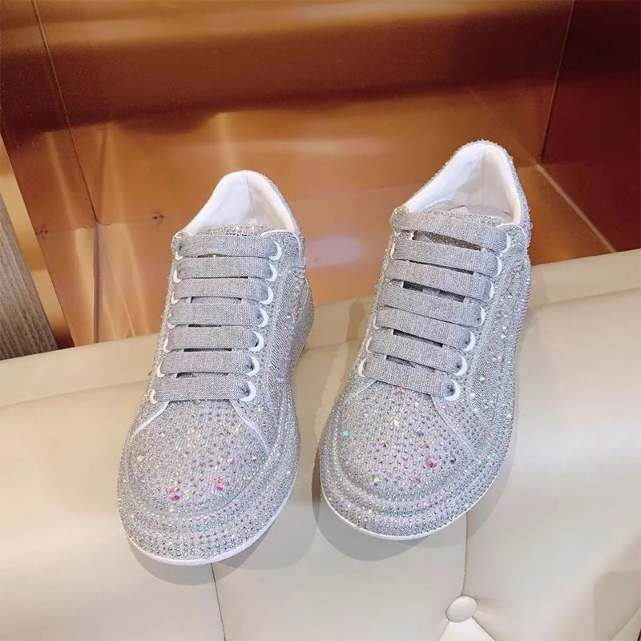 Shoes for Women Tennis Shoes Rhinestone Transparent Crystal Sneakers Women Thick Soles Non-slip Large Size Versatile Shoes 40-43