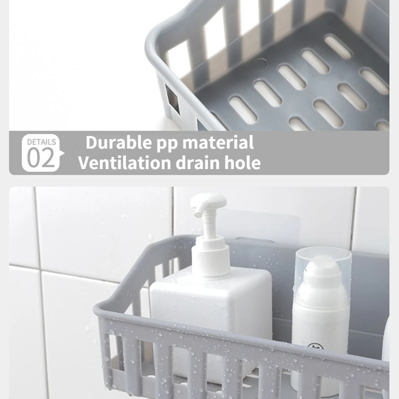 Полка-органайзер для ванной комнаты корзина хранения шампуня и геля на клейкой