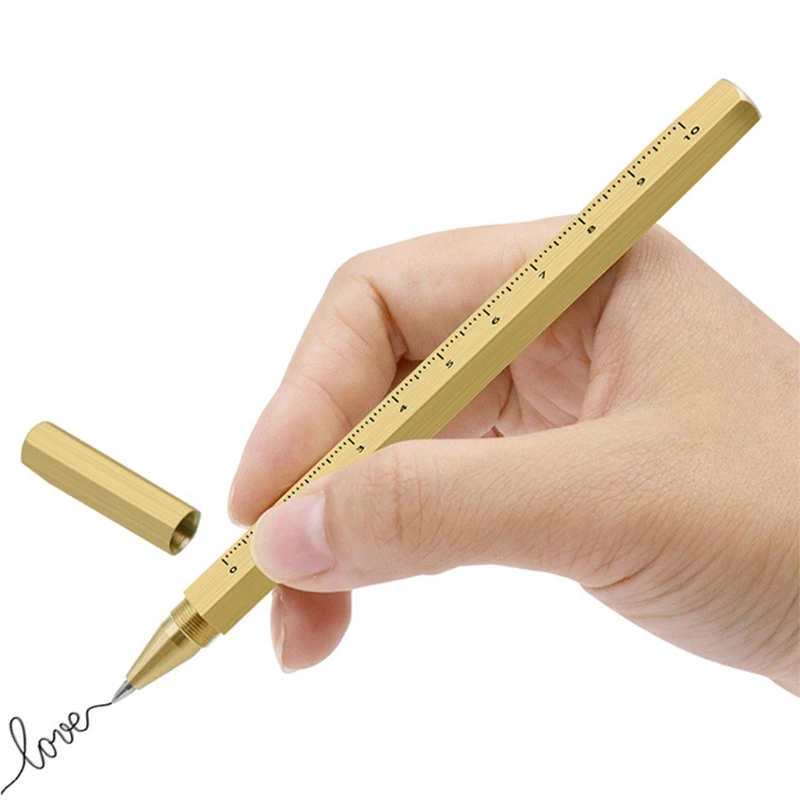 

Creative Vintage Metallic Gel Pen Hexagonal Brass Signing Pens Stationery School Office Supplies