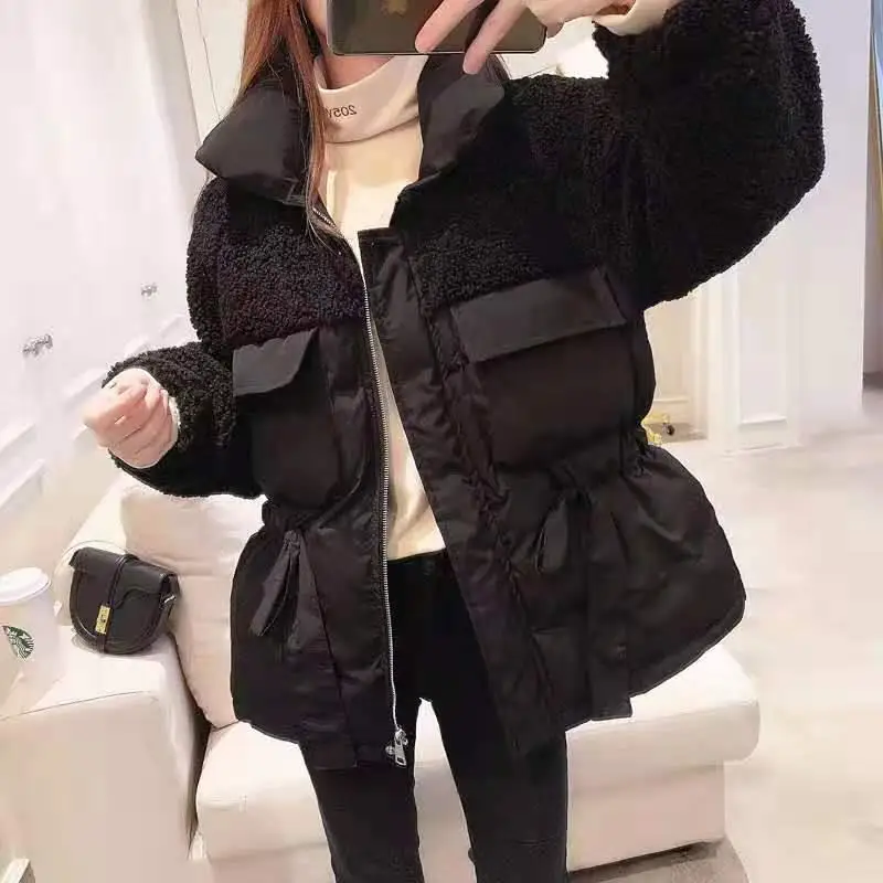 Oversize Woman Parkas Warm Jacket Beige Black Cotton Padded Coat 2022 New Fashion Zipper Loose Casual Long Winter Coat Thick