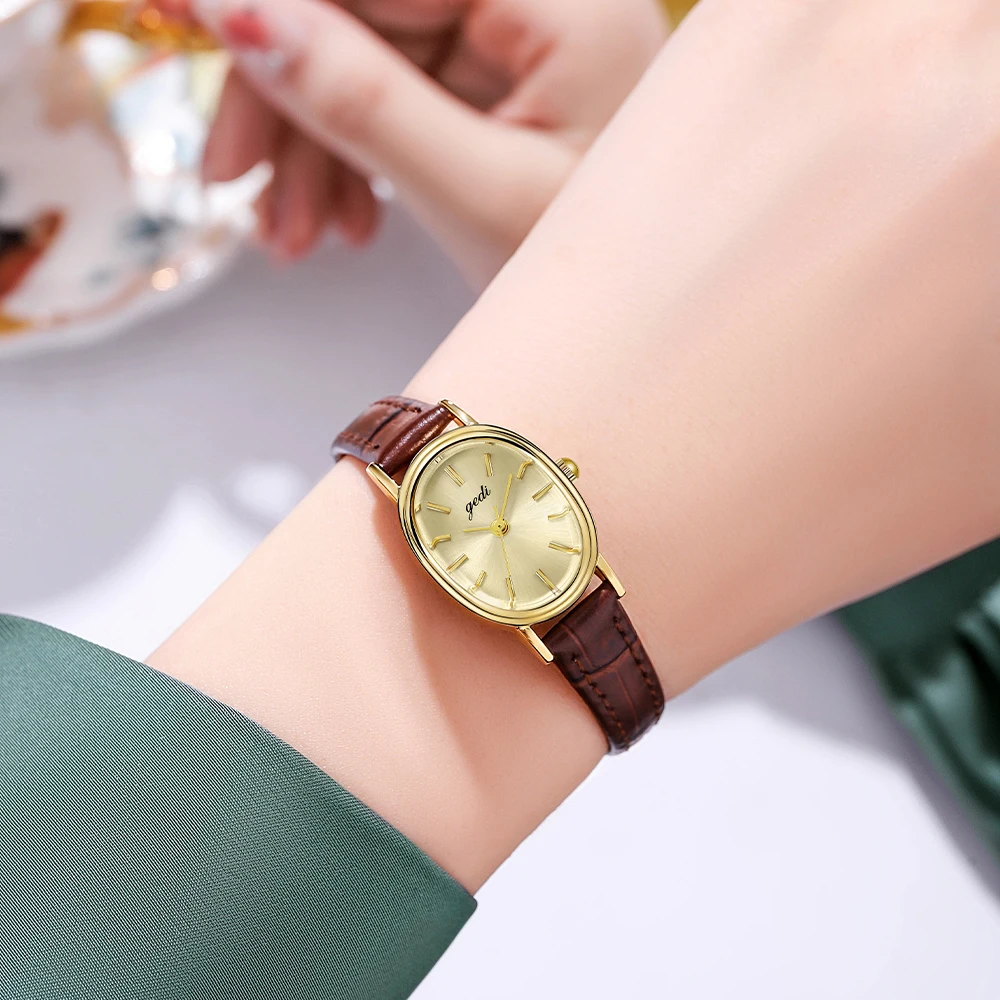 2024 модные винтажные кварцевые наручные часы Gedi овальной формы для женщин