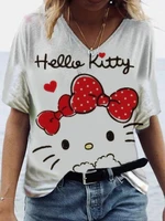 summer fashion hello kitty loose t shirt printed shirt pullover ladies v neck t shirt ladies short sleeve shirt streetwear