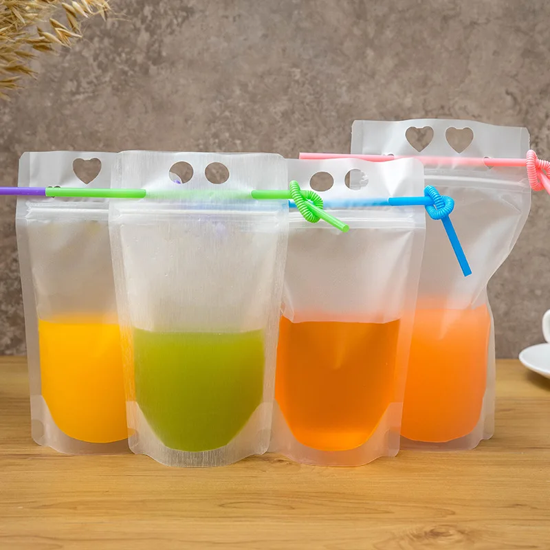 

Bag 50pcs Straw Pouches Liquid Bag Juice Coffee Drinks Kitchen Vertical Seal Pouches Frosted Disposable Reclosable for Party