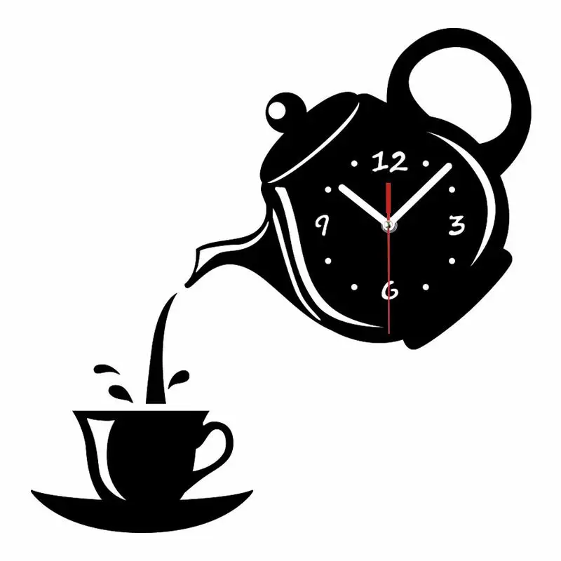 

Creative DIY Acrylic Coffee Cup Teapot 3D Wall Clock Decorative Kitchen Living Room Home Decor Clock