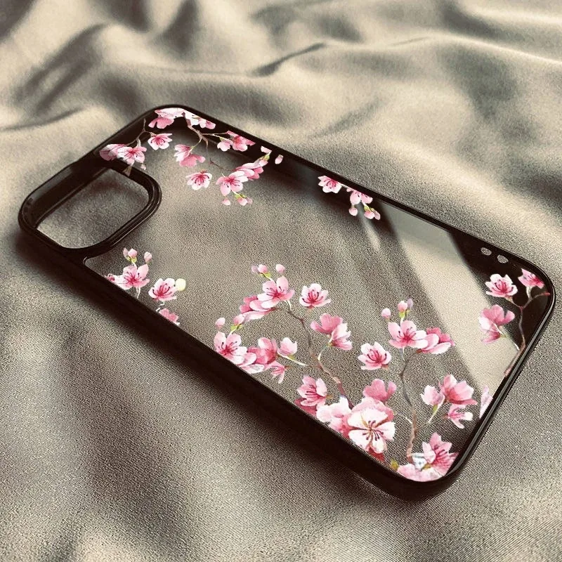 Фото Чехол для телефона с акварельным розовым цветочным принтом сакуры для iPhone 17 16 15 14 13 12 11 Pro Max, романтический дизайн, мягкая рамка №5