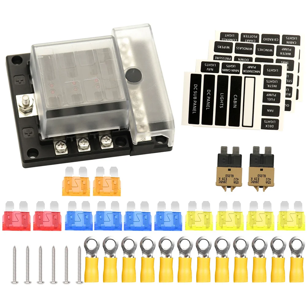 

1 Set 6 Way Fuse Box Premium Warning Indicator Sturdy Holder Fuse Box for Marine Boat Car