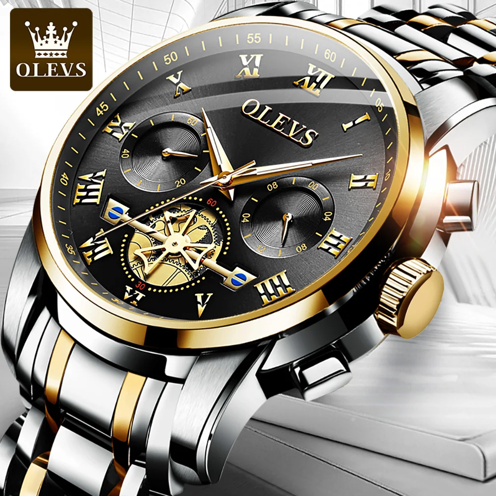 

OLEVS Watch for Men Luxury Multifunction Waterproof Luminous Stainless Steel Chronograph Display Business Top Quartz Men Watch