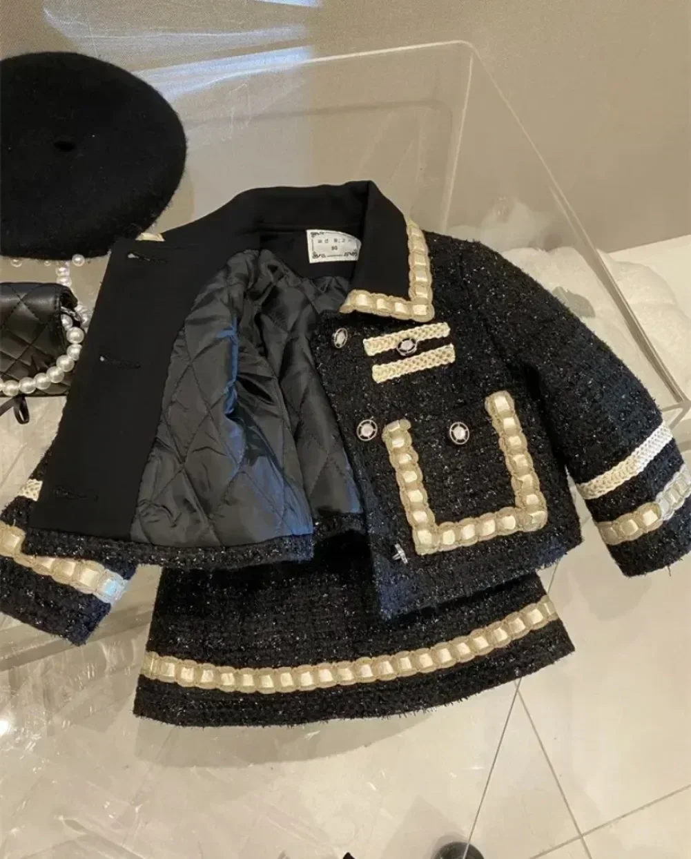 Детский твидовый комплект из 2 предметов куртка и юбка с хлопковой подкладкой на