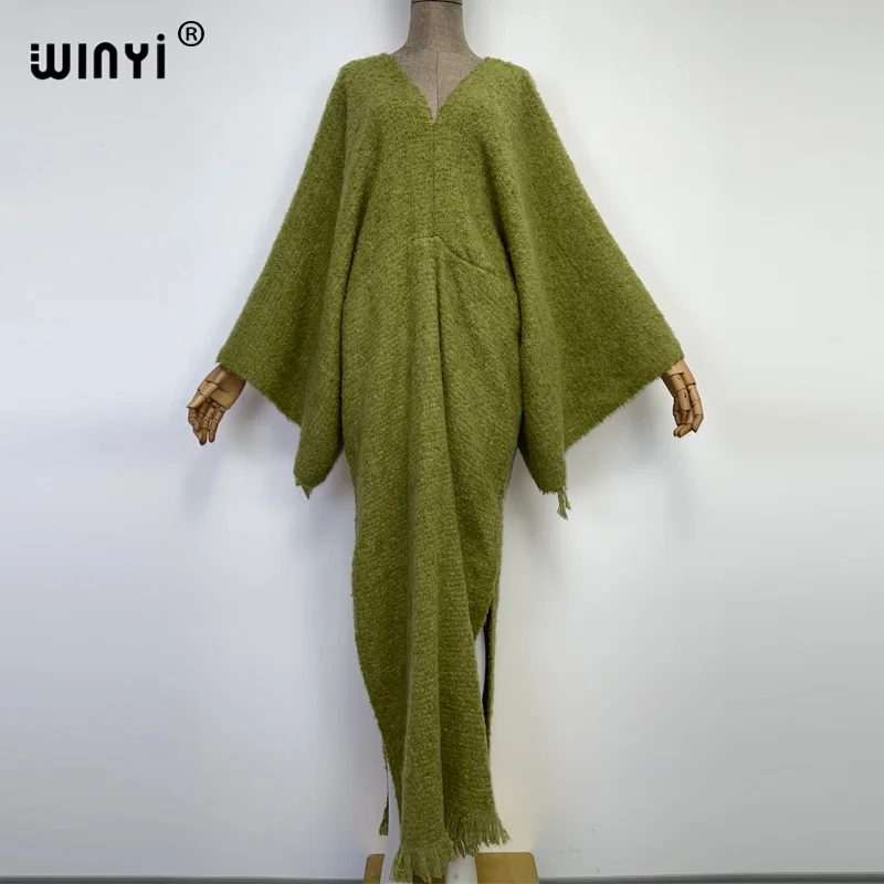 

2022 WINYI Autumn Winter monocolour Comfort Warm Thick Women Sweater Dress Fashion Knitted Casual Dress Loose Lady Warm Dresses