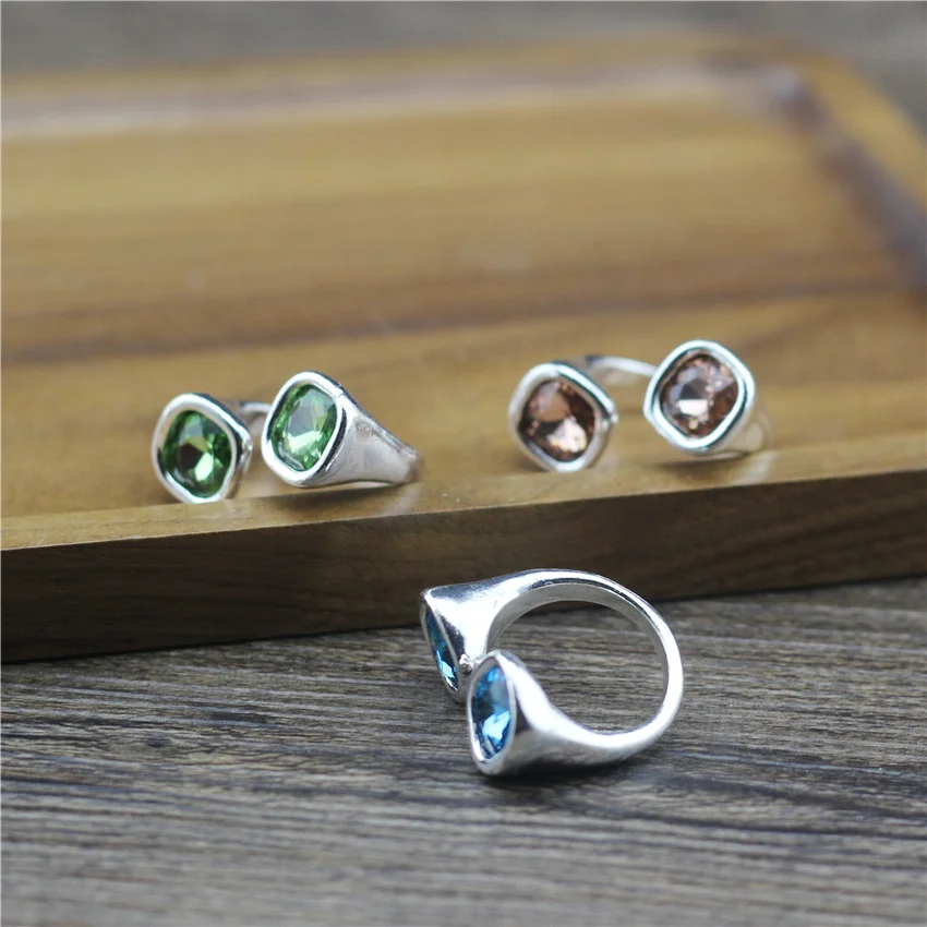 

Two Stones Stackable Band Ring Fashion Square Crystal Finger Adjustable Ring Wedding Love Jewelry Dual Birthstone Ring