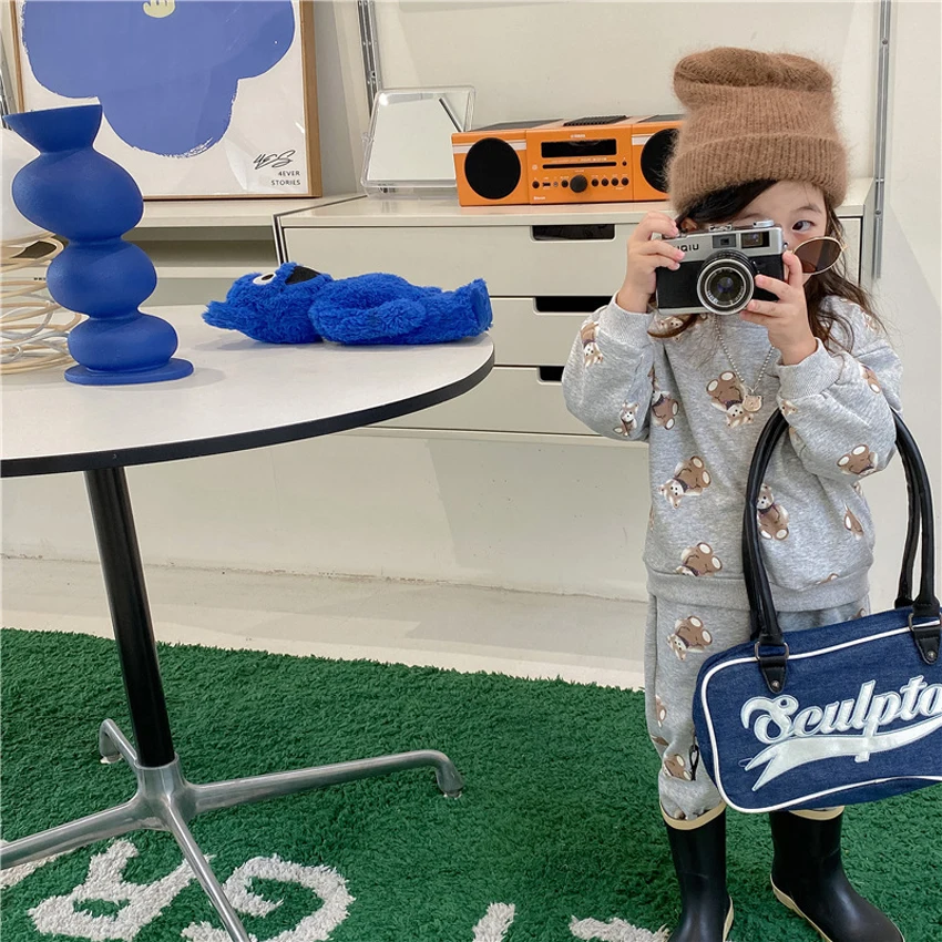 

Kids Girls Cloths Set Cartoon Printing T-Shirt Tops+Pants 2PCS Suit Back To School Uniform Sports Brother and Sister Clothing