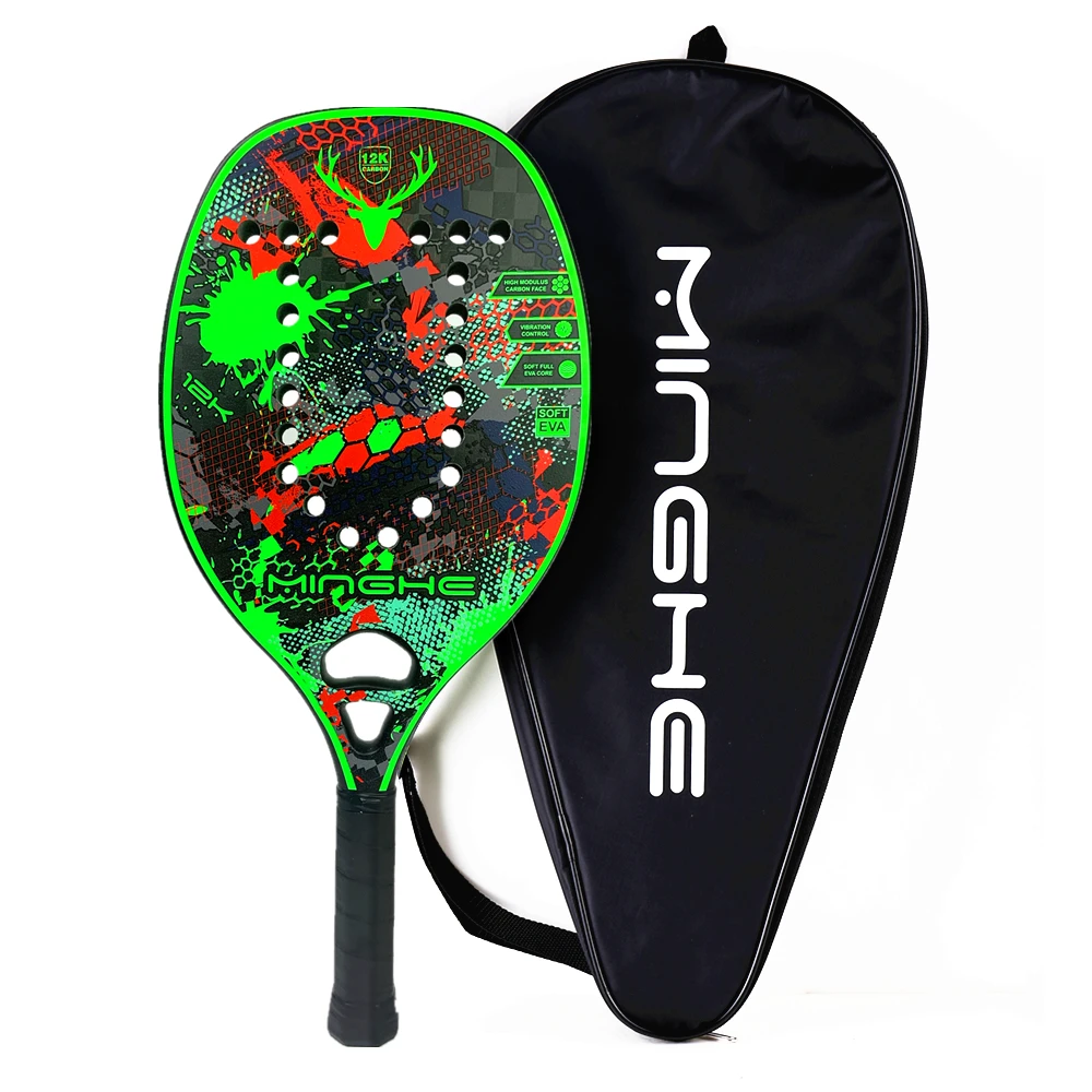 Minghe 12k carbon fiber rough surface beach tennis racket with bag