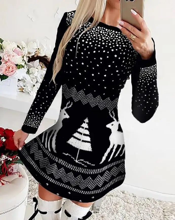 Купи Christmas 2022 New Women's Party Dress Christmas Tree Print Long Sleeve Sweater Dress Elegant Round Neck Warm Pullover Dress за 302 рублей в магазине AliExpress