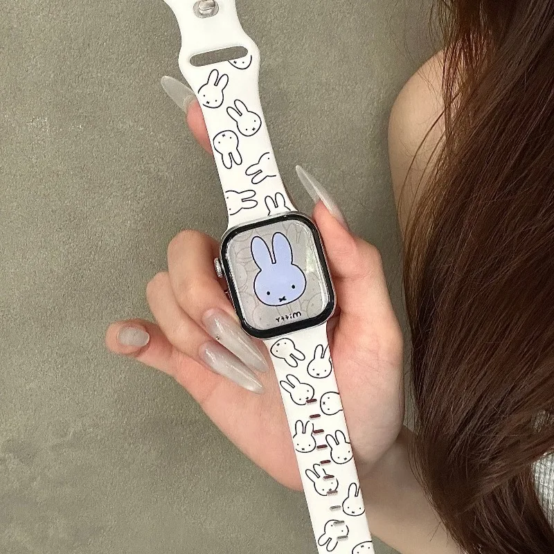 Фото Аниме-чехол Miffy для Apple Watch S10/S9: силиконовый, с принтом, мультяшный, хит продаж, оптом, милый, простой, практичный, отличный подарок №4