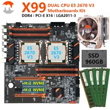 MJ X99 Motherboard LGA 2011-3 Set With Intel Xeon E5 2670 V3 2pcs CPU 64GB=4*16GB DDR4 ECC RAM 2400MHz A400 SSD 980GB Kit