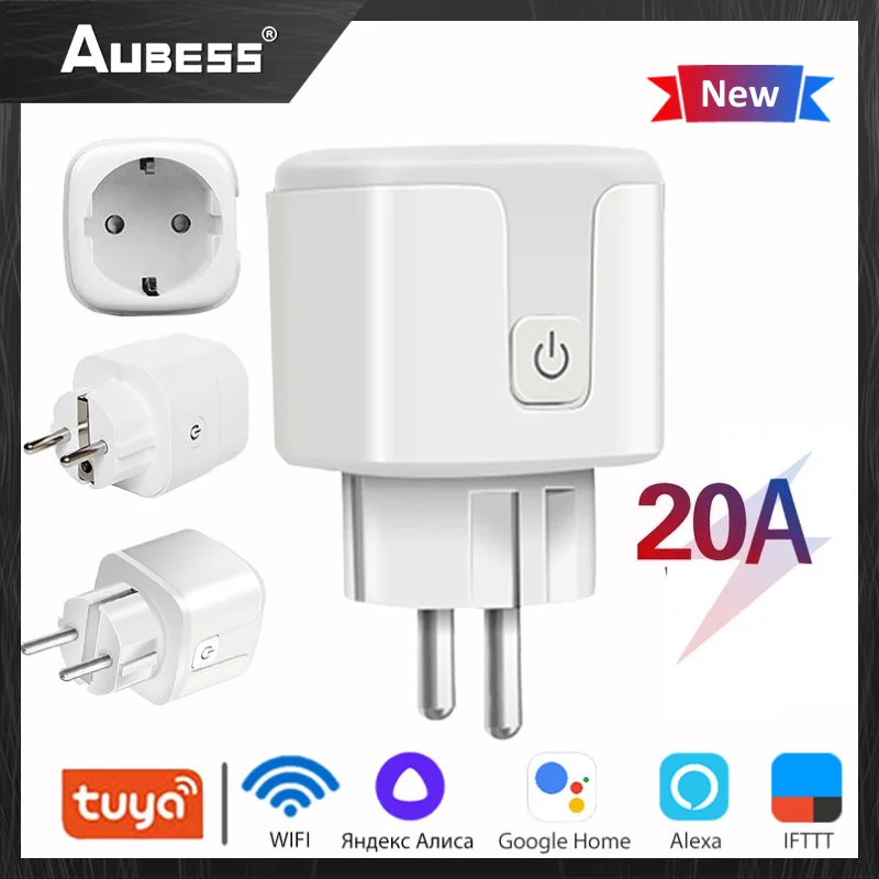 

Aubess Tuya Smart Socket 20A WiFi Plug For Smart Home APP Remote Control Timer Work With Yandex Alice Alexa , Google Home
