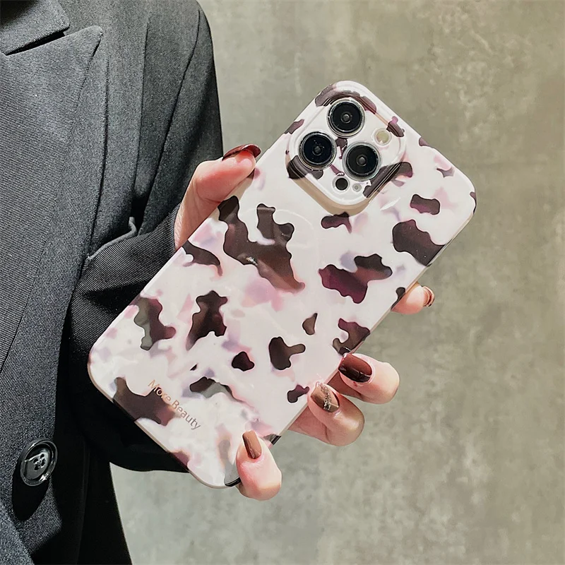 White Amber Leopard Marble Art Case For iPhone 13 11 12 14 Pro Max Retro Soft IMD Phone Cover images - 6