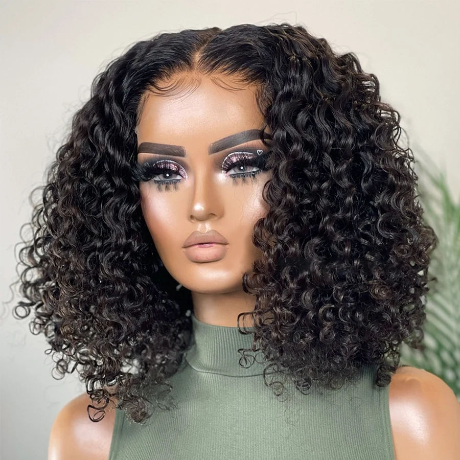 Bob Lace Wig Curly For Black Women 13x4 Lace Frontal Human Hair Wig Transparent Loose Deep Wave Hair Short Closure T Part Wig