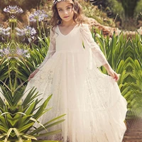 new childrens lace flower girl dress long sleeve round neck childrens dress long dress emcee dress princess fashion dress