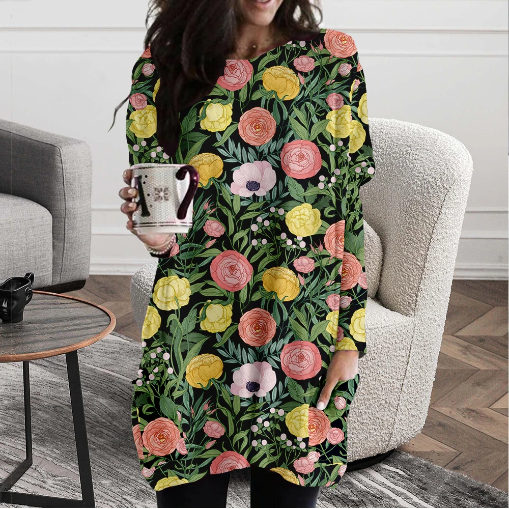 

Oversized New Women's Long Sleeve Autumn Women's T-shirt Streetwear Long Top T-shirt 3D Floral Printing Clothes Plus size