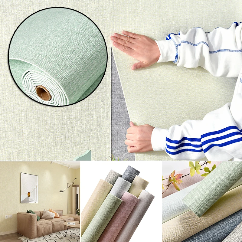 

Faux Linen Textured Wallpaper Removable Self Adhesive Stick Contact Paper Wall Door for Accent Wall Bedroom Adhesive Wallpaper