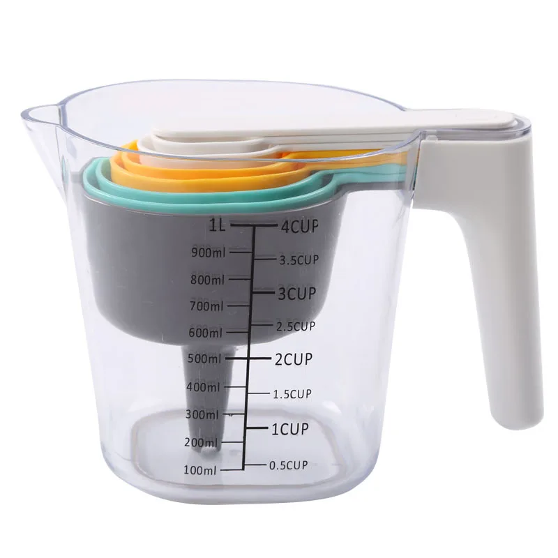 

Measuring Cup Set Stackable Small Measuring Spoons Durable Plastic Measuring Jugs with Liquid Funnel Kitchen Baking Cooking Tool